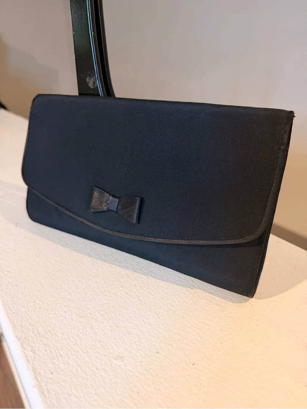 Vintage Gucci Black Satin Bow Evening Clutch Formal Designer Bag